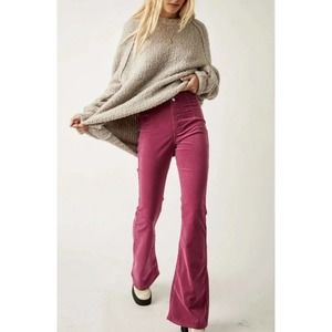 Free People Jayde High Rise Flare Corduroy Pants Size 28 in Brooding Magenta